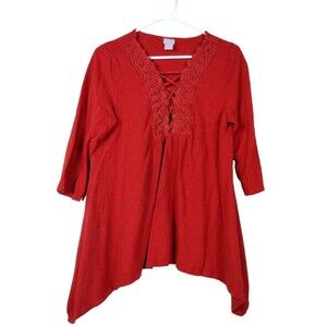 Chicos Womens Top Size 1R Copper Stretch 3/4 Sleeve Lace V-Neck -READ